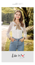 Load image into Gallery viewer, 2019 Spring new women's velvet butterfly bow dot shirt celebrity temperament everywhere lace shirt 58838
