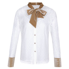 Load image into Gallery viewer, 2019 Spring new women's velvet butterfly bow dot shirt celebrity temperament everywhere lace shirt 58838