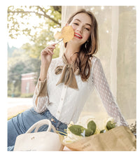 Load image into Gallery viewer, 2019 Spring new women's velvet butterfly bow dot shirt celebrity temperament everywhere lace shirt 58838