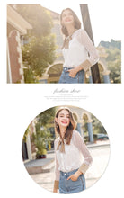 Load image into Gallery viewer, 2019 Spring new women's velvet butterfly bow dot shirt celebrity temperament everywhere lace shirt 58838