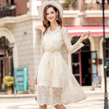 Load image into Gallery viewer, 2018 Autumn new brand women's dress temperament V collar wave dot a dress chic ladies net dress 69325