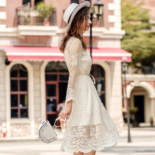 Load image into Gallery viewer, 2018 Autumn new brand women's dress temperament V collar wave dot a dress chic ladies net dress 69325