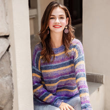 Load image into Gallery viewer, Fall 2018 New Fashion Women's Wear Round-neck Rainbow Stripe Pullovers Leisure Lounge Knitwear 79061