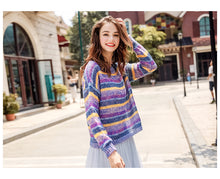 Load image into Gallery viewer, Fall 2018 New Fashion Women's Wear Round-neck Rainbow Stripe Pullovers Leisure Lounge Knitwear 79061