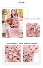 Load image into Gallery viewer, 2019 Autumn new brand women's wear V collar wave point long-sleeve printing dress temperament light ripe chiffon dress 69357