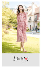 Load image into Gallery viewer, 2019 Autumn new brand women's wear V collar wave point long-sleeve printing dress temperament light ripe chiffon dress 69357