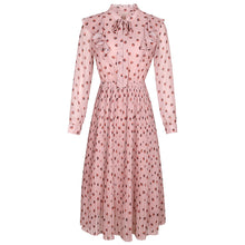 Load image into Gallery viewer, 2019 Autumn new brand women's wear V collar wave point long-sleeve printing dress temperament light ripe chiffon dress 69357