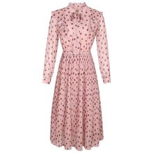 Load image into Gallery viewer, 2019 Autumn new brand women's wear V collar wave point long-sleeve printing dress temperament light ripe chiffon dress 69357