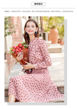 Load image into Gallery viewer, 2019 Autumn new brand women's wear V collar wave point long-sleeve printing dress temperament light ripe chiffon dress 69357