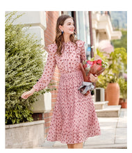 Load image into Gallery viewer, 2019 Autumn new brand women's wear V collar wave point long-sleeve printing dress temperament light ripe chiffon dress 69357
