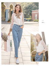 Load image into Gallery viewer, 2019 Spring new women's velvet butterfly bow dot shirt celebrity temperament everywhere lace shirt 58838