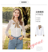 Load image into Gallery viewer, 2019 Spring new women's velvet butterfly bow dot shirt celebrity temperament everywhere lace shirt 58838