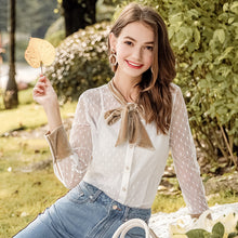 Load image into Gallery viewer, 2019 Spring new women's velvet butterfly bow dot shirt celebrity temperament everywhere lace shirt 58838