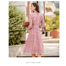 Load image into Gallery viewer, 2019 Autumn new brand women's wear V collar wave point long-sleeve printing dress temperament light ripe chiffon dress 69357