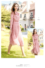 Load image into Gallery viewer, 2019 Autumn new brand women's wear V collar wave point long-sleeve printing dress temperament light ripe chiffon dress 69357
