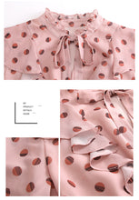 Load image into Gallery viewer, 2019 Autumn new brand women's wear V collar wave point long-sleeve printing dress temperament light ripe chiffon dress 69357
