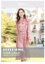 Load image into Gallery viewer, 2019 Autumn new brand women's wear V collar wave point long-sleeve printing dress temperament light ripe chiffon dress 69357