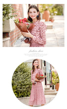 Load image into Gallery viewer, 2019 Autumn new brand women's wear V collar wave point long-sleeve printing dress temperament light ripe chiffon dress 69357