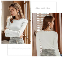 Load image into Gallery viewer, 2019 Autumn and winter new fashion women's round collar long-sleeved warm bottom woolen show thin hundreds of knitting sweater 79062