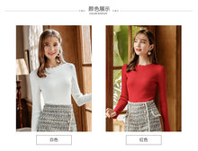 Load image into Gallery viewer, 2019 Autumn and winter new fashion women's round collar long-sleeved warm bottom woolen show thin hundreds of knitting sweater 79062