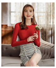 Load image into Gallery viewer, 2019 Autumn and winter new fashion women's round collar long-sleeved warm bottom woolen show thin hundreds of knitting sweater 79062