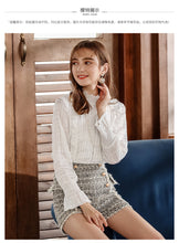 Load image into Gallery viewer, Spring 2019 New Women's Wear Pure Collar Horn Sleeve Bottom Shirt, Lady Baitie Pullover Chiffon Blouse 59096