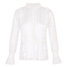Load image into Gallery viewer, Spring 2019 New Women's Wear Pure Collar Horn Sleeve Bottom Shirt, Lady Baitie Pullover Chiffon Blouse 59096