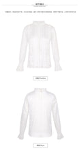 Load image into Gallery viewer, Spring 2019 New Women's Wear Pure Collar Horn Sleeve Bottom Shirt, Lady Baitie Pullover Chiffon Blouse 59096