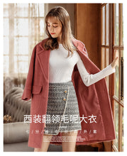 Load image into Gallery viewer, Winter 2018 new women's Lapel thicker long coat temperament woolen jacket 97039