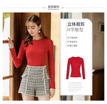 Load image into Gallery viewer, 2019 Autumn and winter new fashion women's round collar long-sleeved warm bottom woolen show thin hundreds of knitting sweater 79062
