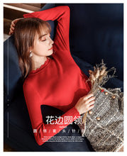 Load image into Gallery viewer, 2019 Autumn and winter new fashion women's round collar long-sleeved warm bottom woolen show thin hundreds of knitting sweater 79062