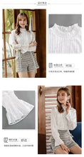 Load image into Gallery viewer, Spring 2019 New Women's Wear Pure Collar Horn Sleeve Bottom Shirt, Lady Baitie Pullover Chiffon Blouse 59096