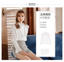 Load image into Gallery viewer, Spring 2019 New Women's Wear Pure Collar Horn Sleeve Bottom Shirt, Lady Baitie Pullover Chiffon Blouse 59096
