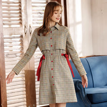 Load image into Gallery viewer, 2019 Autumn Winter new fashion women's clothing can be solved single buckle plaid windbreaker waist waist thin lady coat 97115
