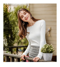 Load image into Gallery viewer, 2019 Autumn and winter new fashion women's round collar long-sleeved warm bottom woolen show thin hundreds of knitting sweater 79062