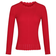 Load image into Gallery viewer, 2019 Autumn and winter new fashion women's round collar long-sleeved warm bottom woolen show thin hundreds of knitting sweater 79062