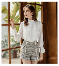 Load image into Gallery viewer, Spring 2019 New Women's Wear Pure Collar Horn Sleeve Bottom Shirt, Lady Baitie Pullover Chiffon Blouse 59096