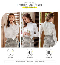 Load image into Gallery viewer, Spring 2019 New Women's Wear Pure Collar Horn Sleeve Bottom Shirt, Lady Baitie Pullover Chiffon Blouse 59096