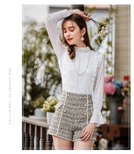 Load image into Gallery viewer, Spring 2019 New Women's Wear Pure Collar Horn Sleeve Bottom Shirt, Lady Baitie Pullover Chiffon Blouse 59096