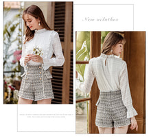Load image into Gallery viewer, Spring 2019 New Women's Wear Pure Collar Horn Sleeve Bottom Shirt, Lady Baitie Pullover Chiffon Blouse 59096
