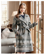 Load image into Gallery viewer, Fall and Winter 2009 New High-quality Women's Clothes with Turn-over Collar, Double-row Button Checker Overcoat, Famous Wool Wool Cloth Overcoat 97120