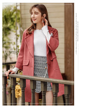 Load image into Gallery viewer, Winter 2018 new women's Lapel thicker long coat temperament woolen jacket 97039