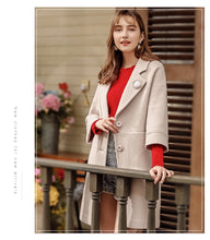 Load image into Gallery viewer, Winter 2018 new women's Lapel thicker long coat temperament woolen jacket 97039