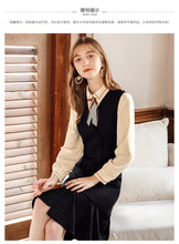Load image into Gallery viewer, 2018 Autumn and Winter New Boutique Women's Wear Sleeveless Stripes Single Buckle Bottom Skirt Light Cooked Thin Dress 63028