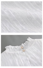 Load image into Gallery viewer, Spring 2019 New Women's Wear Pure Collar Horn Sleeve Bottom Shirt, Lady Baitie Pullover Chiffon Blouse 59096