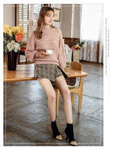 Load image into Gallery viewer, [ Journal of the Philippines] 2018 Autumn and Winter New Pink Lantern Sleeve Sweaters Lazy Thick Knitted Sweaters 73058