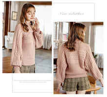 Load image into Gallery viewer, [ Journal of the Philippines] 2018 Autumn and Winter New Pink Lantern Sleeve Sweaters Lazy Thick Knitted Sweaters 73058