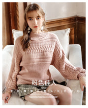 Load image into Gallery viewer, [ Journal of the Philippines] 2018 Autumn and Winter New Pink Lantern Sleeve Sweaters Lazy Thick Knitted Sweaters 73058