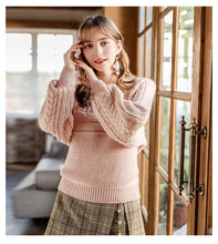 Load image into Gallery viewer, [ Journal of the Philippines] 2018 Autumn and Winter New Pink Lantern Sleeve Sweaters Lazy Thick Knitted Sweaters 73058