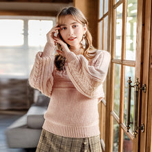 Load image into Gallery viewer, [ Journal of the Philippines] 2018 Autumn and Winter New Pink Lantern Sleeve Sweaters Lazy Thick Knitted Sweaters 73058